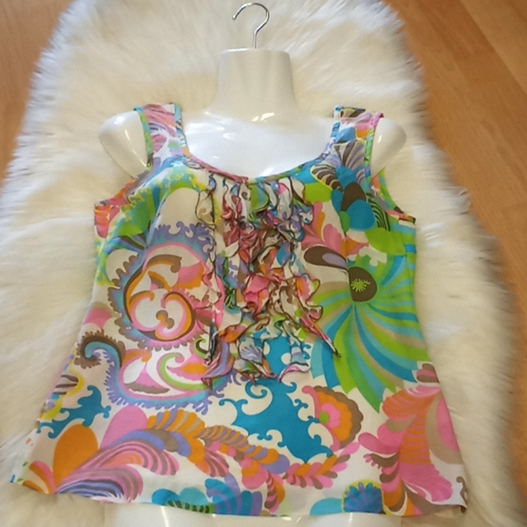 Trina Turk Printed Ruffled Silk Top - Picture 8 of 15